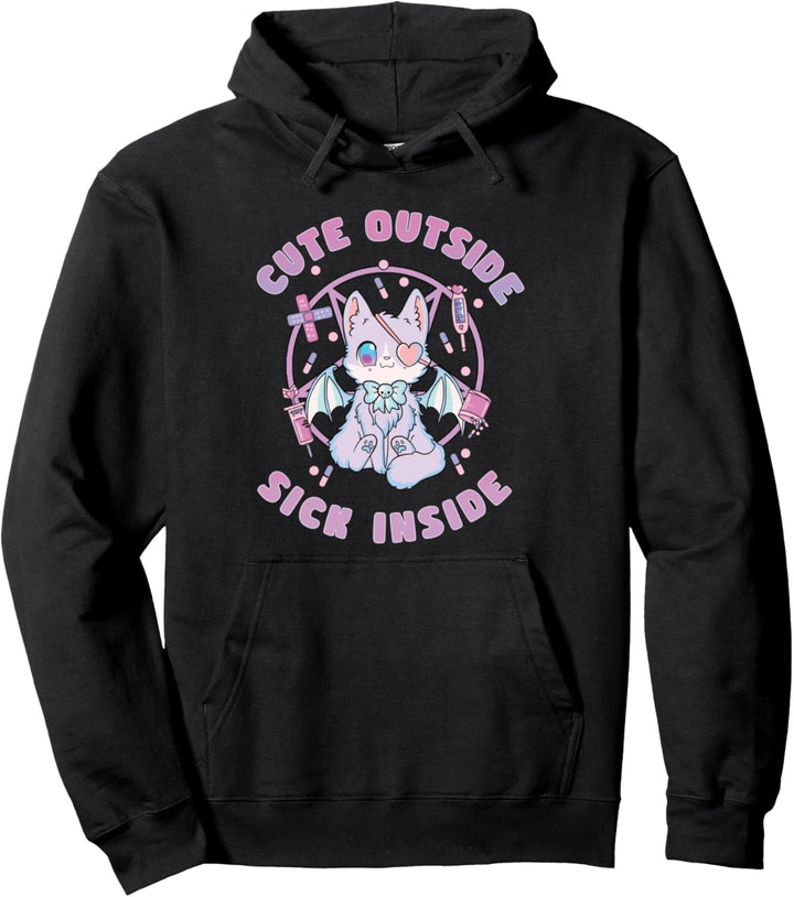 Pastel Goth Yami Kawaii Cute Sick Cat Pullover Hoodie
