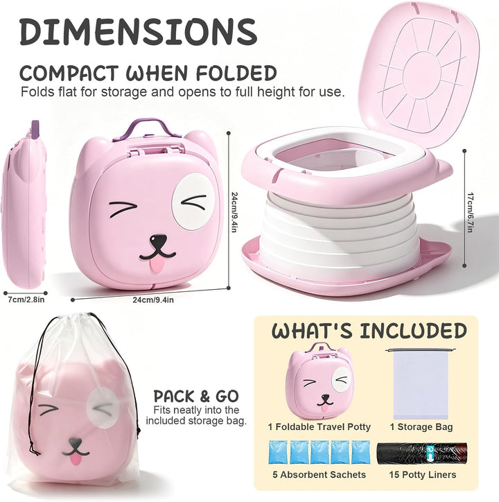 Faltbares Töpfchen für Kinder - Reisetoilette Kinder Rosa, Rosa