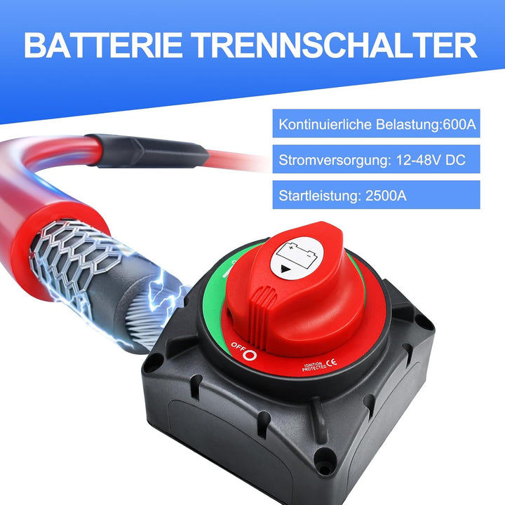 Slocable Batterietrennschalter 12-48V Wasserdichte schwere Doppelbatterie Master Cut Abschalttrennsc