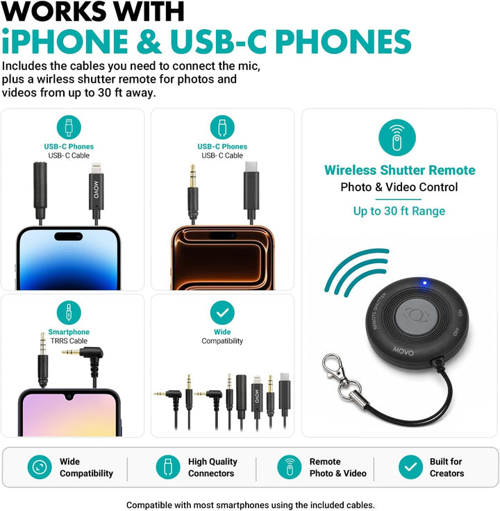 Movo iVlogger-PRO Vlogging-Kit mit Vollständigem Stativ für iPhone/Android – YouTube-Starter-Kit für