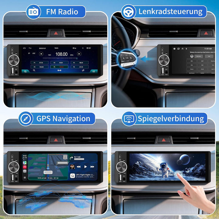 Autoradio 6,28" Touchscreen mit Wireless CarPlay &amp; Android Auto, 1-DIN