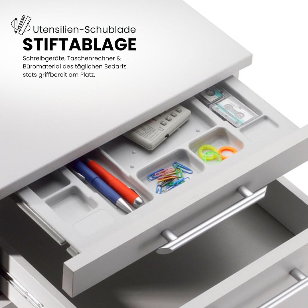 bümö Basic Rollcontainer mit Schubladen, Container aus Holz in grau - Rollwagen für&