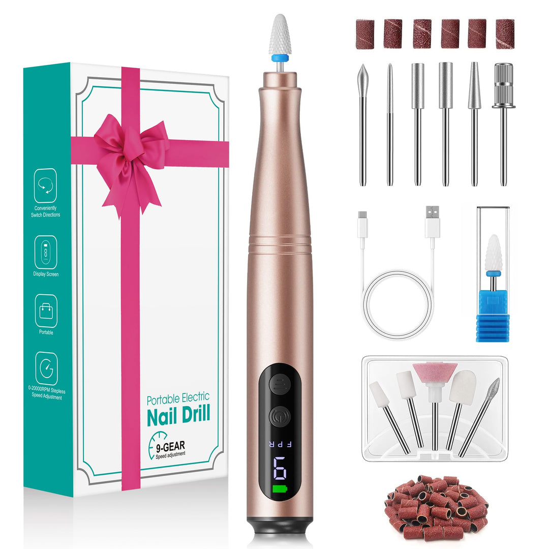 Nagelfräser Set Elektrisch mit LCD Display für Gelnägel, Acrylnägel Gold, Gold