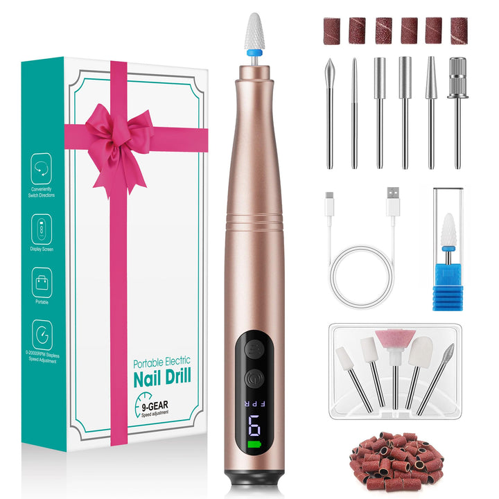 Nagelfräser Set Elektrisch mit LCD Display für Gelnägel, Acrylnägel Gold, Gold