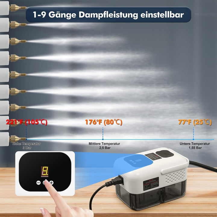Dampfreiniger Handgerät Steam Cleaner,Tragbare Dampfreiniger,2500W Mehrzweck Dampfreiniger,mit 9 Auf