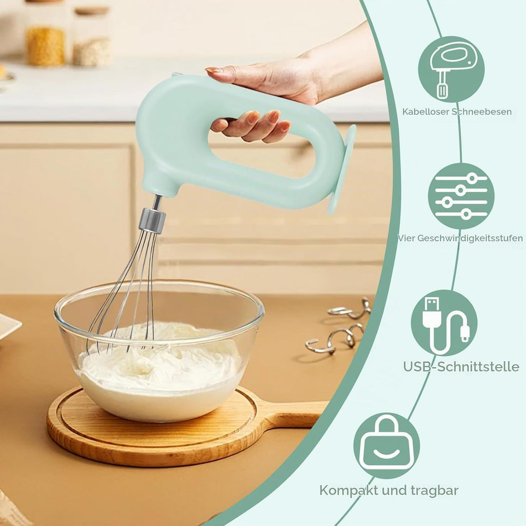 Elektrischer Schneebesen - Grün Handmixer Kabellos,Schneebesen Elektrisch,USB Mini Handmixer Akku mi