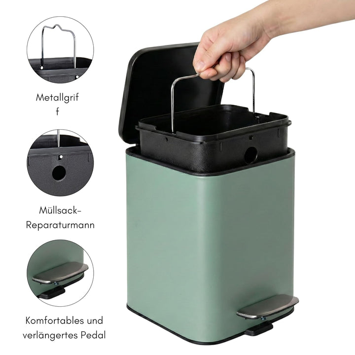 Erreke Badezimmer-Treteimer 3L, Grün, herausnehmbarer Inneneimer, Robust Sage Green, Sage Green