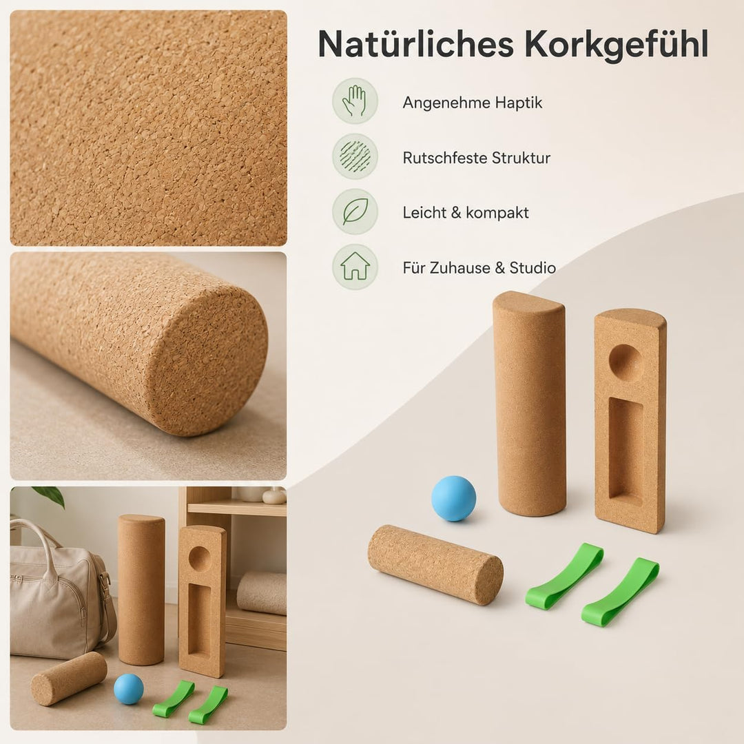 Balance Board aus Naturkork 10×30 cm, Fusstrainer mit Silikonball