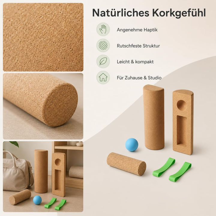 Balance Board aus Naturkork 10×30 cm, Fusstrainer mit Silikonball
