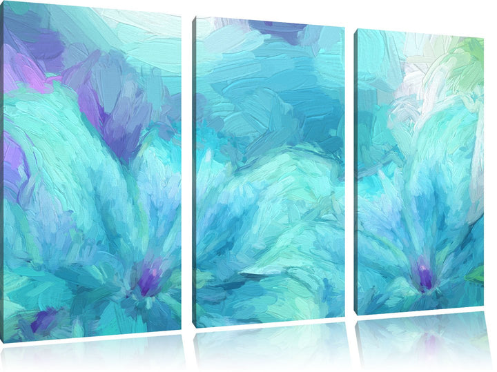 Pixxprint türkise Lilien Kunst als Leinwandbild/Grösse: 3 Teilig (120x80) / Wandbild/Kunstdruck/fert