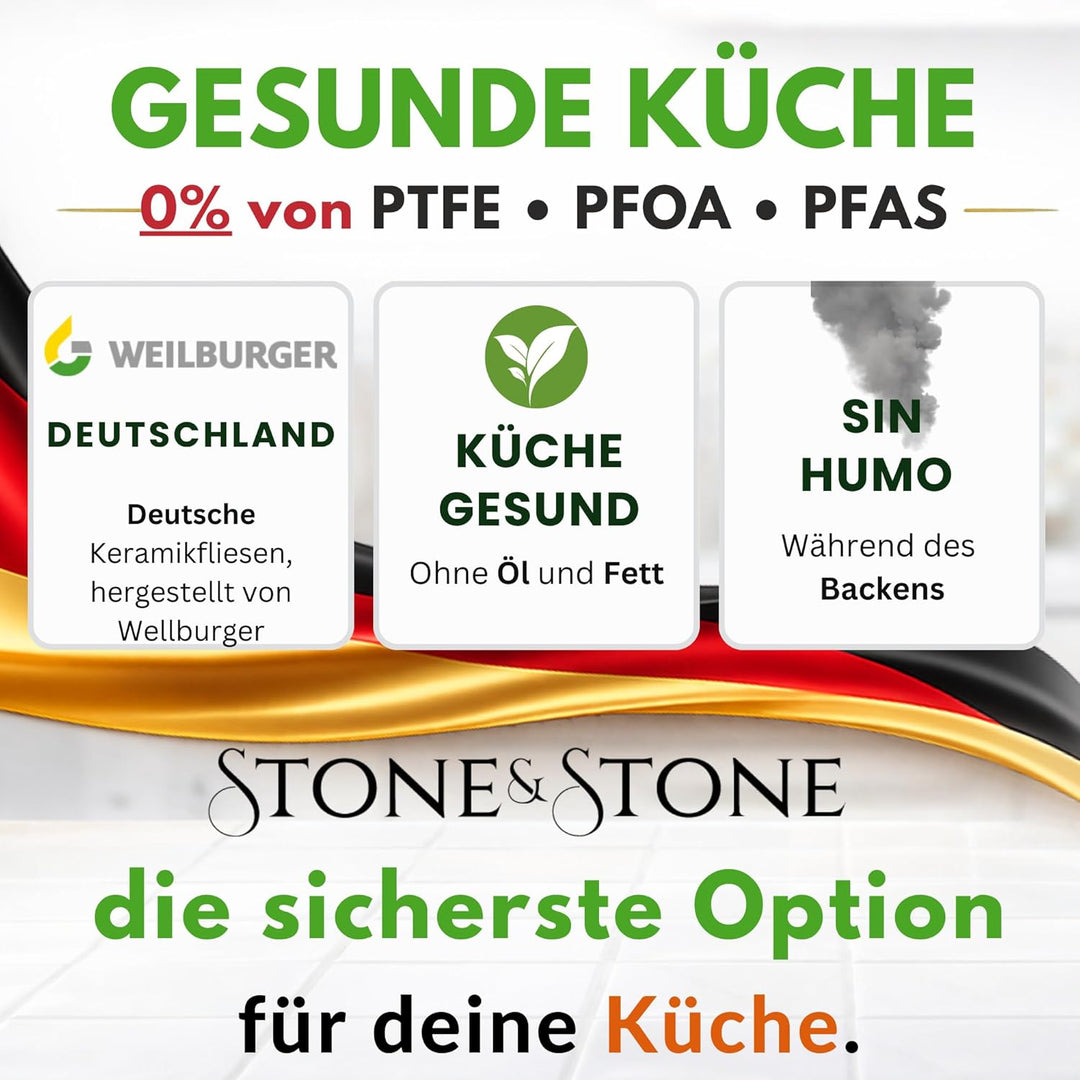 Stone&amp;Stone Grillpfanne 47 cm Rechteckig, Aluminium, Profi Antihaftbeschichtet GREBLON C3+ PFOA-frei