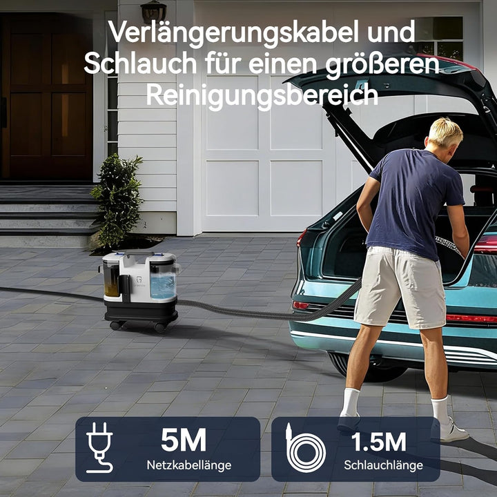 Greenote Teppichreiniger 600W kraftvolle Saugleistung, 4 lenkbare Räder für einfache Manövrierbarkei