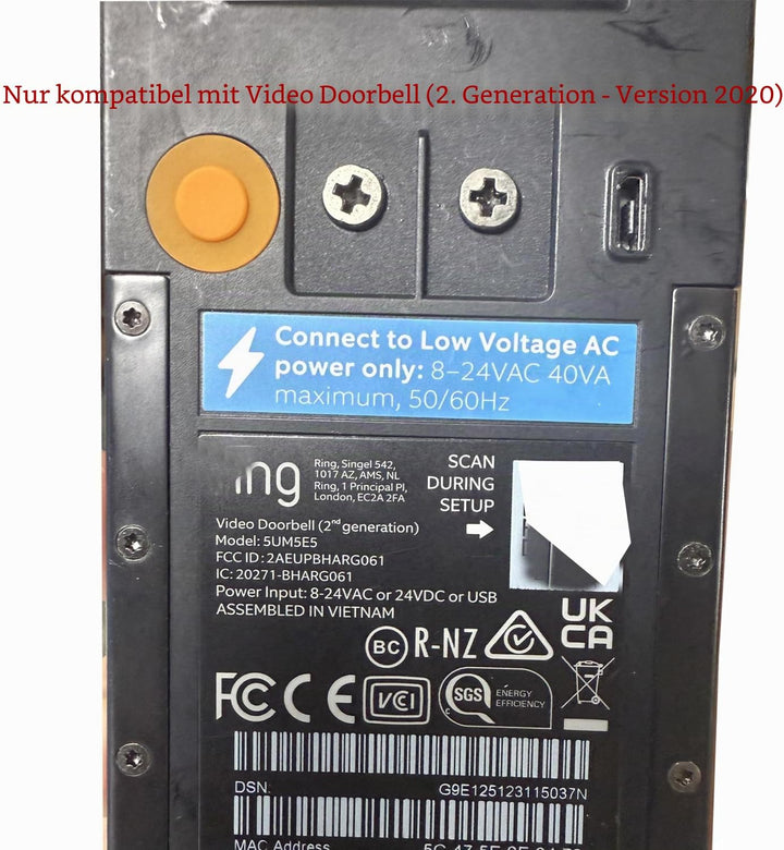 Solar-Ladegerät für Ring, Video-Türklingel (2. Generation – Version 2020) Schwarz, Schwarz