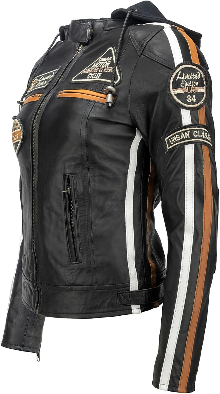 URBAN 5884 Motorradjacke Damen Mit Protektoren, Damenjacke aus Lammleder, Protektoren für Rücken, Sc