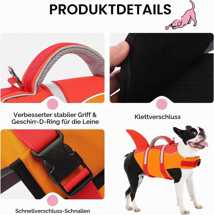 AOFITEE Hunde Schwimmweste Klein Hai Hundeschwimmweste mit Griff, XS Orange XS, Orange XS