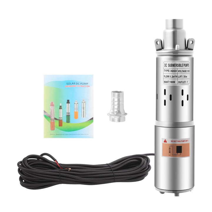 12V, 180W Edelstahl Solar-Tauchpump, Tiefbrunnenpumpe 3000/ rpm, Leise Wasserpumpe, max. Förderhöhe