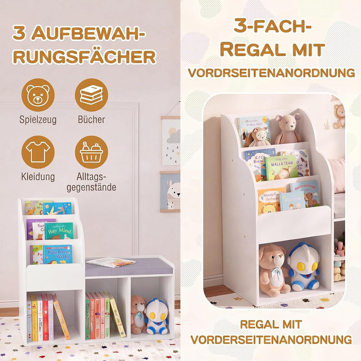 DREAMADE Dücherregal Kinder, Kinderregal mit Sitzbank