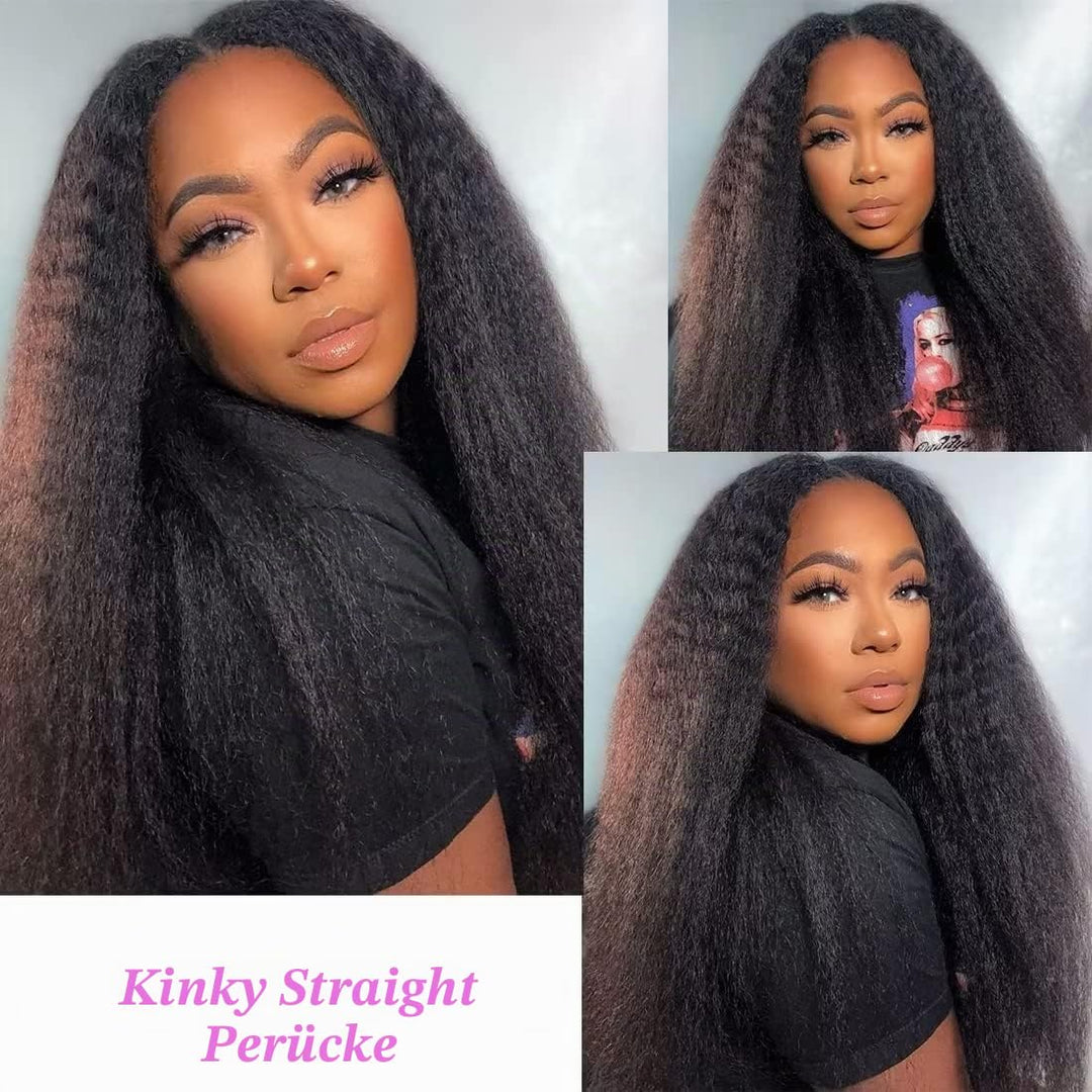 22 inch V Part Wig Kinky Straight Human Hair Glueless Wigs Human Hair Pre Plucked Upgraded of U part
