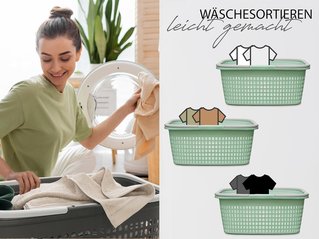 Hausfelder Wäschekorb, 2er Set, 58x37x25cm, Jadegrün Jadegrün 2 Körbe, Jadegrün 2 Körbe