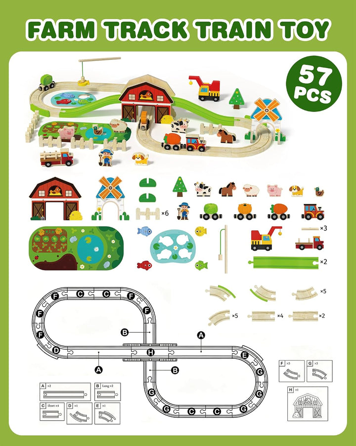Holzeisenbahn, Bauerntiere Eisenbahn Holz Geschenk für Kinder 3 4 5 Jahre grün, grün