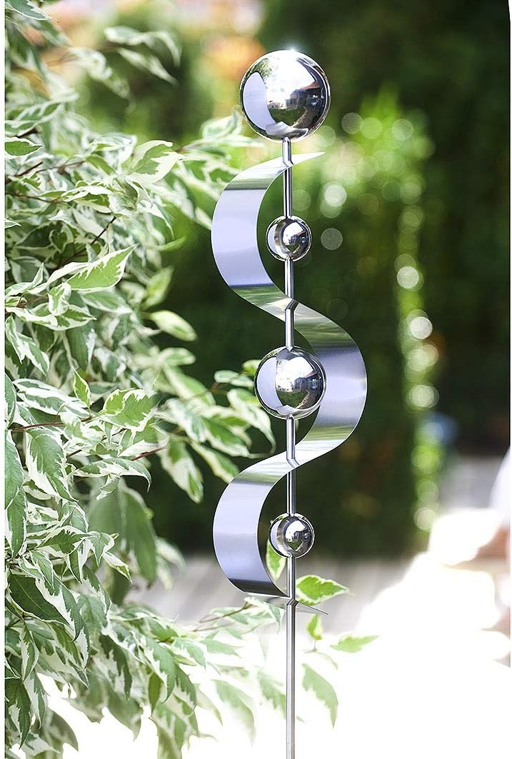 Kobolo Gartenstecker Gartenstab Edelstahl Silber Blumenstecker Dekostecker Snake 145 cm