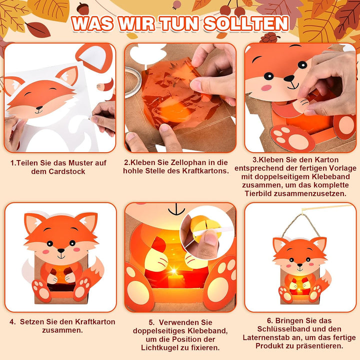 Herefun 5 Herbst Windlichter zum Basteln für Kinder, Herbst Tier Bastelsets mit Fuchs Eule Waschbär