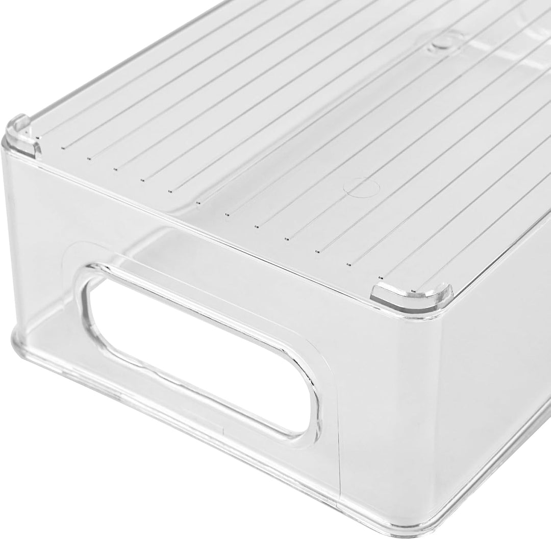 ZOENHOU 3 Stück Kühlschrank Organizer Stapelbare 25,5x15x7,6 cm, Kühlschrankbox mit Griff - Transpar