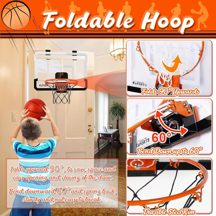 TEUVO Basketballkorb für Kinder und Erwachsene, Strong Indoor Mini Basketballkorb für Tür mit Pumpe,