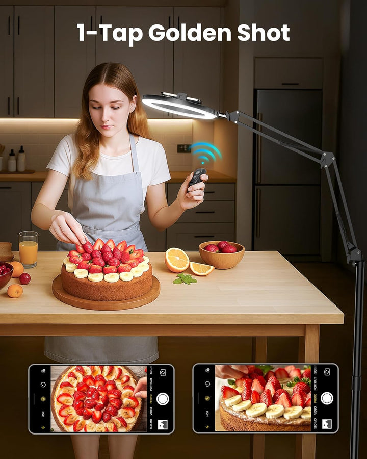 Overhead Stativ Handy mit Ringlicht für Küche – Stabile Ring Light mit 4 Rollen Bremse – Ringlicht m