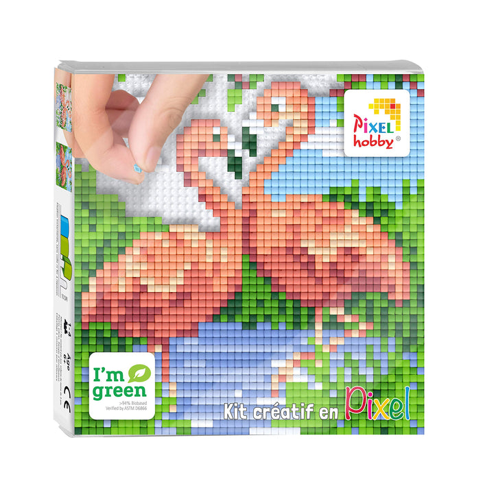 Pixelbild zum Basteln, 12 x 12 cm, Flamingo
