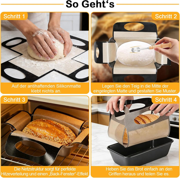2 Stück Brotbackform Kasten Set, 2 Kastenform Brot 27.5x15x6cm mit 2 Backmatte Antihaft, Rechteckig