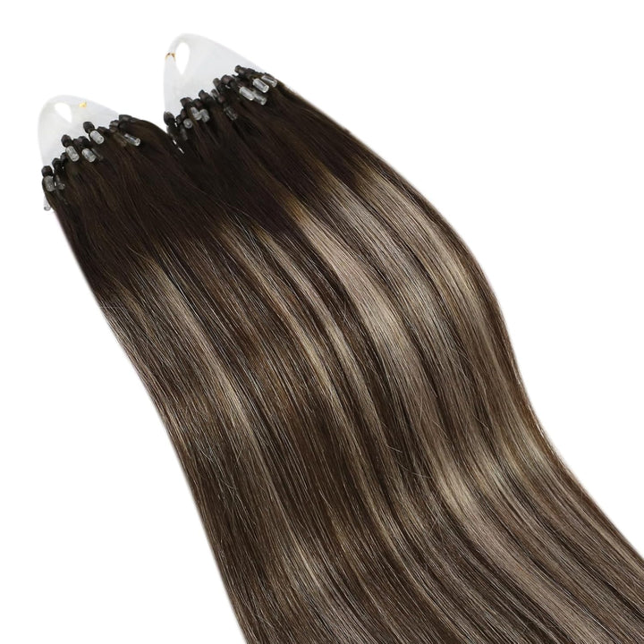 Ugeat 55cm Haarverlängerung Micro Bondings Balayage 4/18/4 Dunkelbraun Ombre Aschblond Microlink Hai