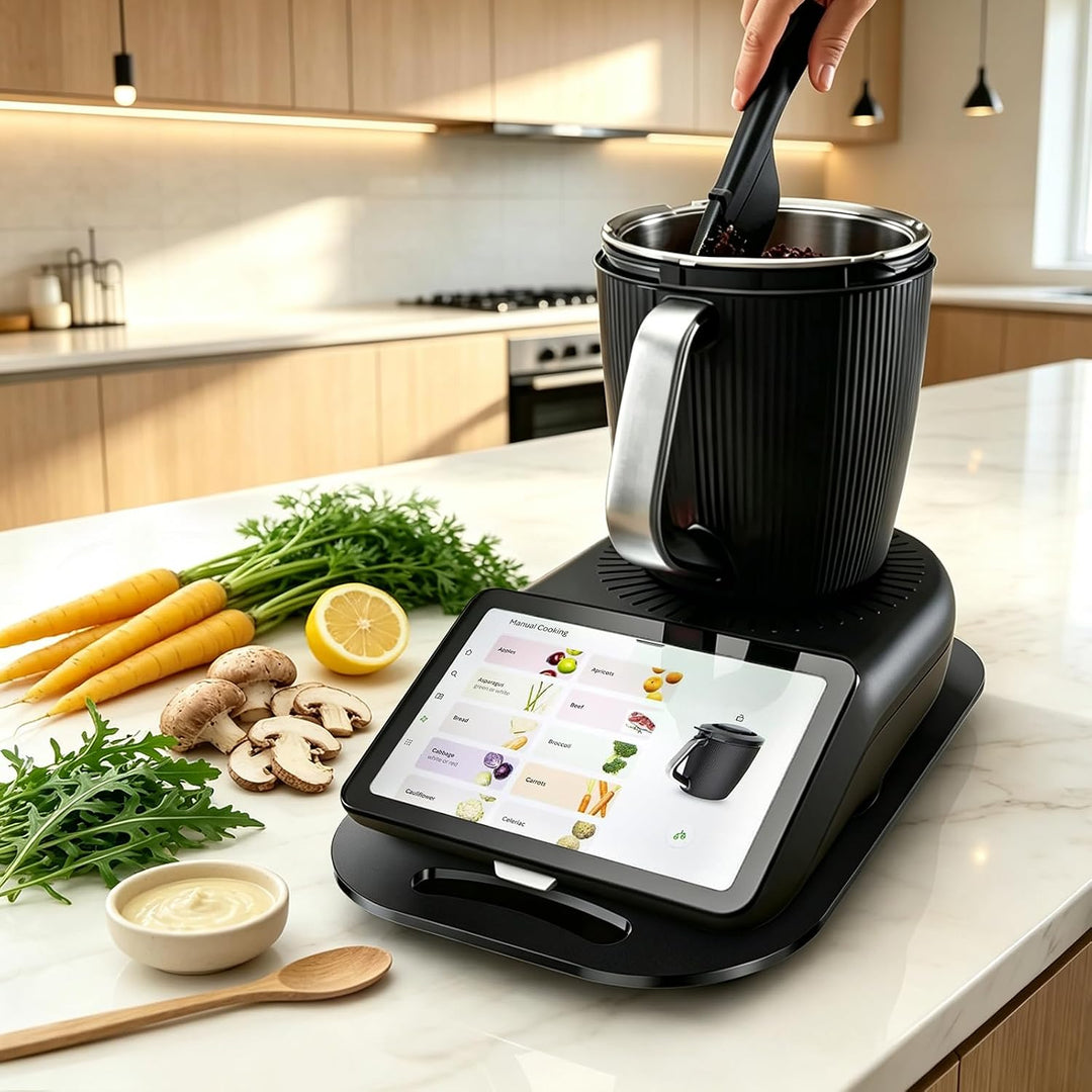 Gleitbrett für Thermomix TM7 mit 360° Gleitrollen Glattem Teflon, Schwarz