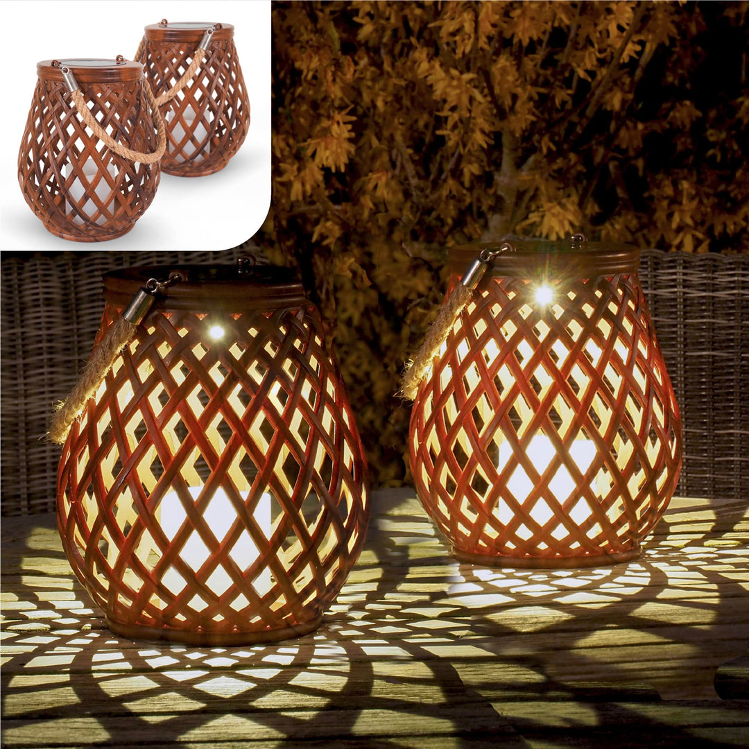 Gadgy Solarlampen für Aussen - 2er Set in Rattan-Optik, Wasserdichte Gartenlaternen für Terrasse, Ba
