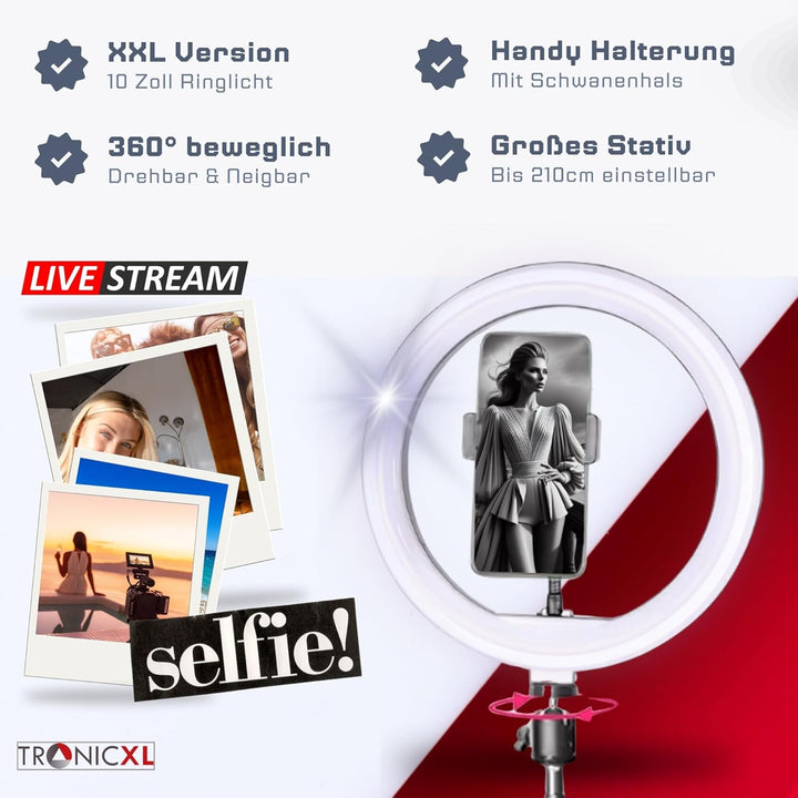 210cm Stativ + XXL Ringlicht Ring Light mit Handyhalter Tripod Beauty Licht Kamerastativ Smartphone