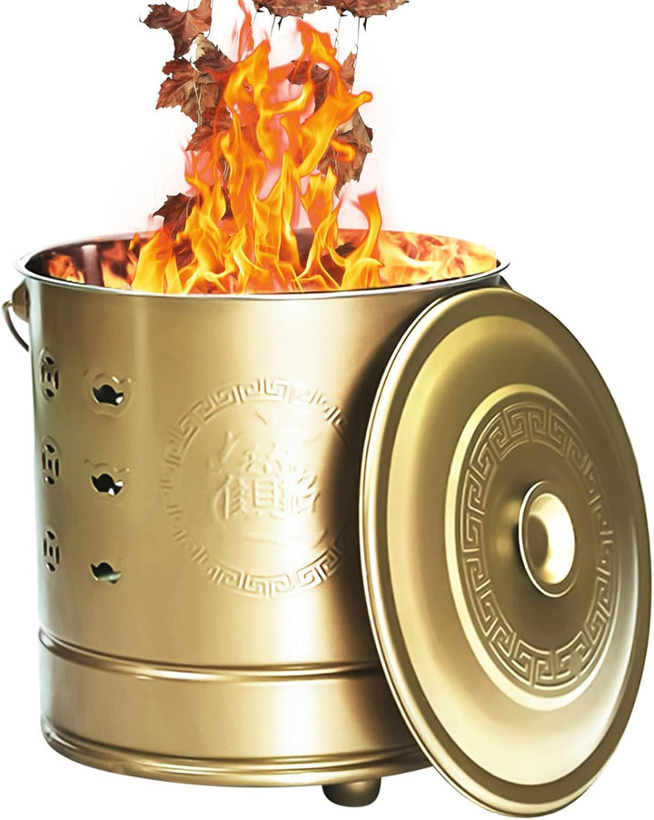 Feuertonne für den Gartenabfall mit Deckel und Schürhaken, Edelstahl Feuer Verbrennungstonne für Lau