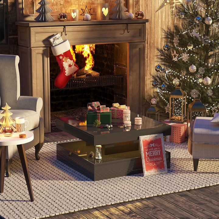 KEEPREAPER Couchtisch Wohnzimmertisch, Sofatisch mit LED Beleuchtung modern für Wohnzimmer, 78 x 78