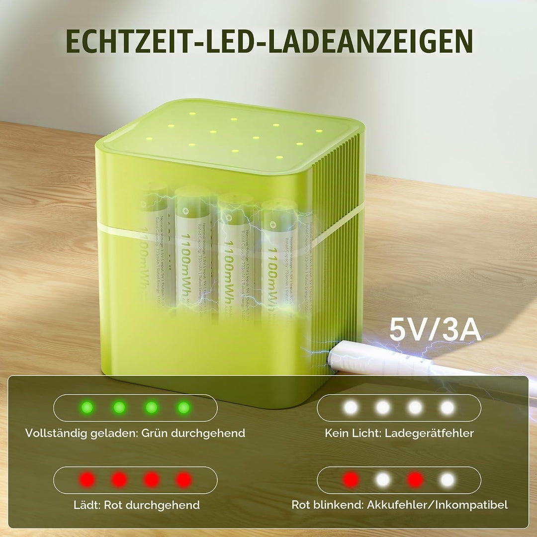 POERUNI.1.5V AAA Akkus Wiederaufladbar mit Ladegerät Wiederaufladbare AAA und AA Akkus,Lithium Batte