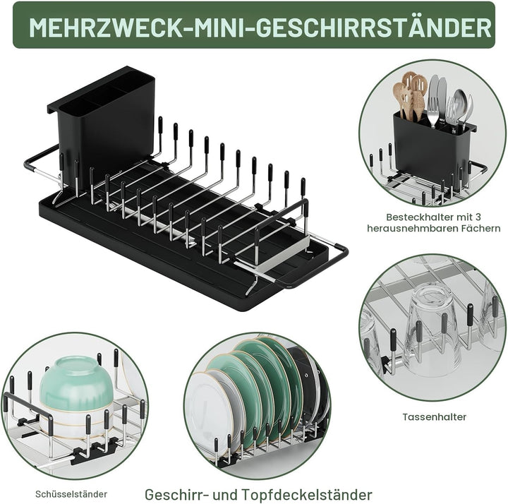 Aufworld Erweiterbarer Geschirrtrockner aus 304 Edelstahl (rostfrei) – Mit Silikon-Abtropfschale &amp; B