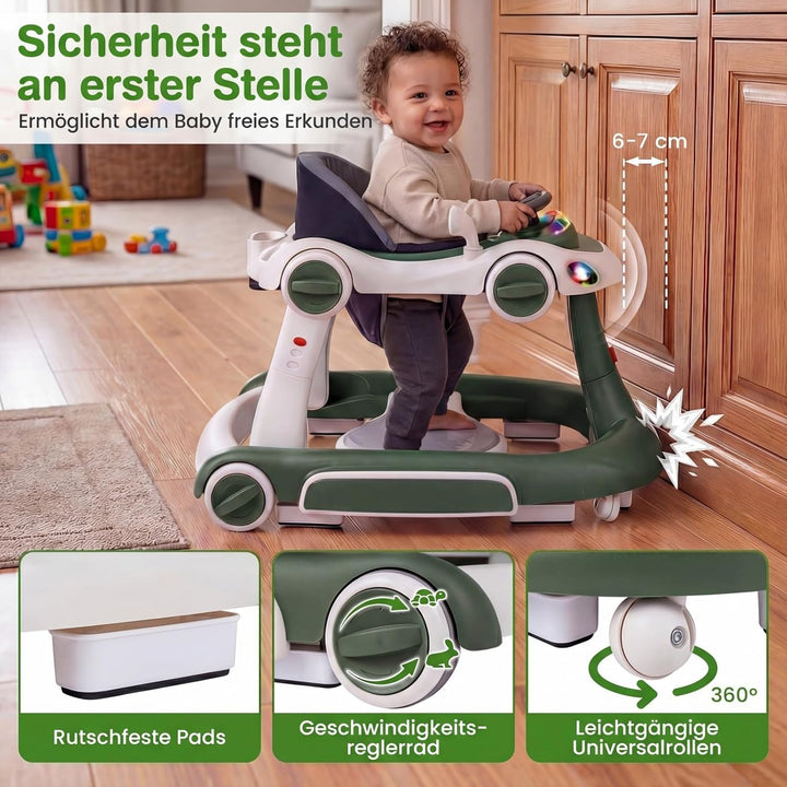 FANTASK 7 in 1 Lauflernhilfe mit abnehmbarem Verdeck, Lauflernwagen höhenverstellbar mit Spielboard,