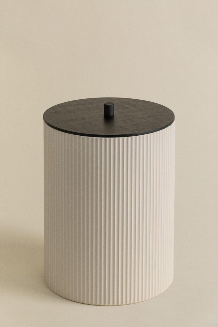 SKLUM Mülleimer mit Deckel aus ABS und Ozene-Bambus - Creme-beige, Creme-beige