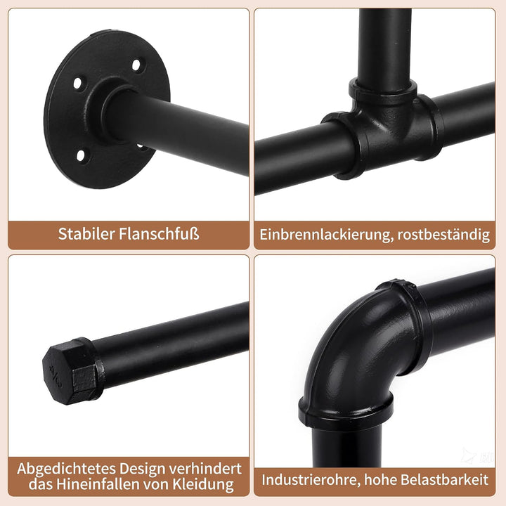rloao Industrierohr Kleiderstangen Wandmontage 2er Set, Schwarz, 54cm