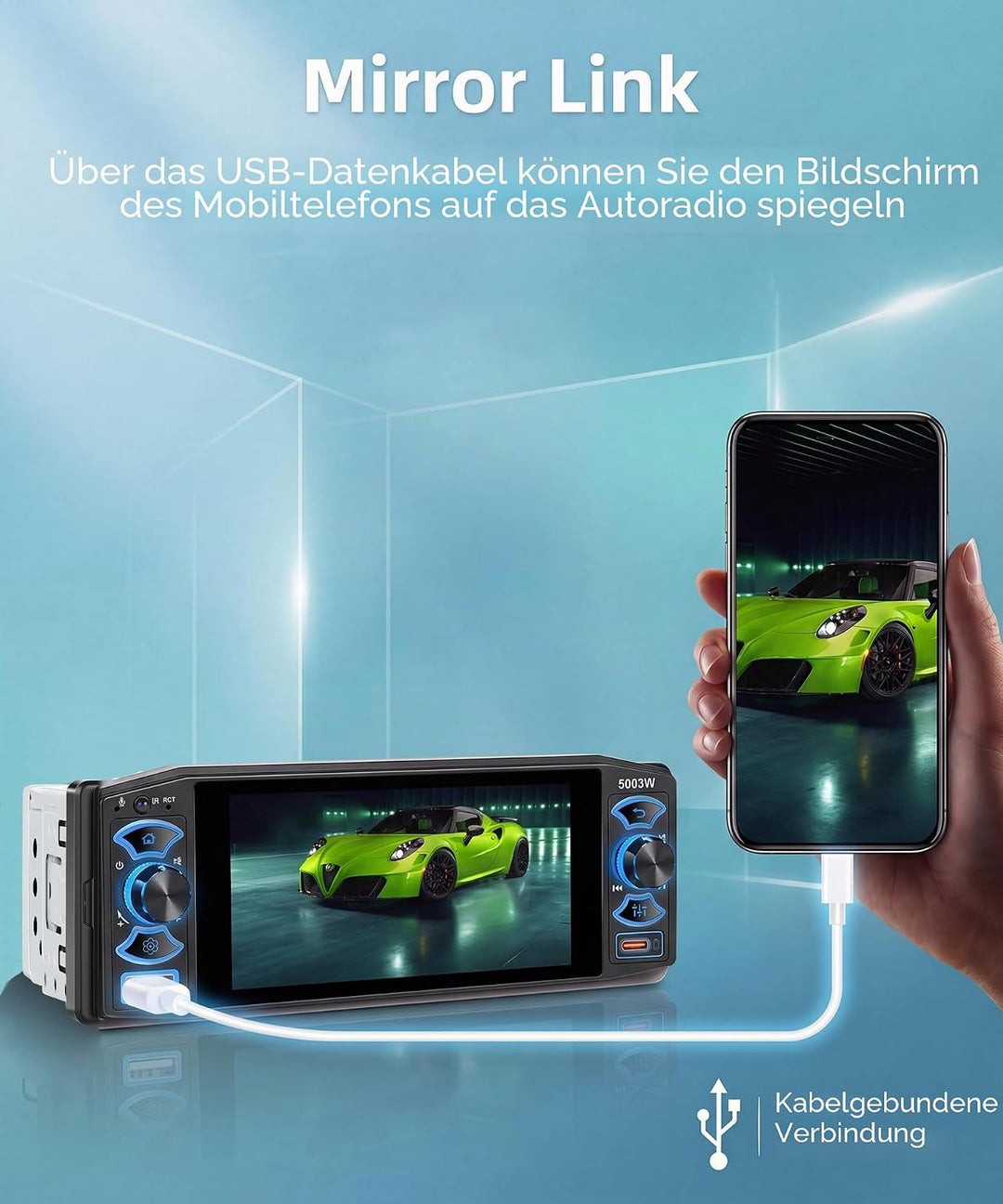 Rimoody Autoradio 1 Din mit Wireless Carplay Android Auto Bluetooth 5.2 FM/AM/RDS, 5 Zoll IPS Touchs