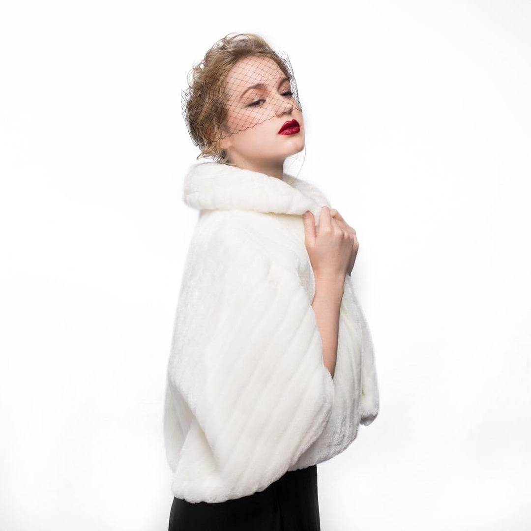 BEAUTELICATE Kunstpelz Bolero Schal Stola Pelz Cape Damen Braut Elfenbein Brautschal Brautjacke fur