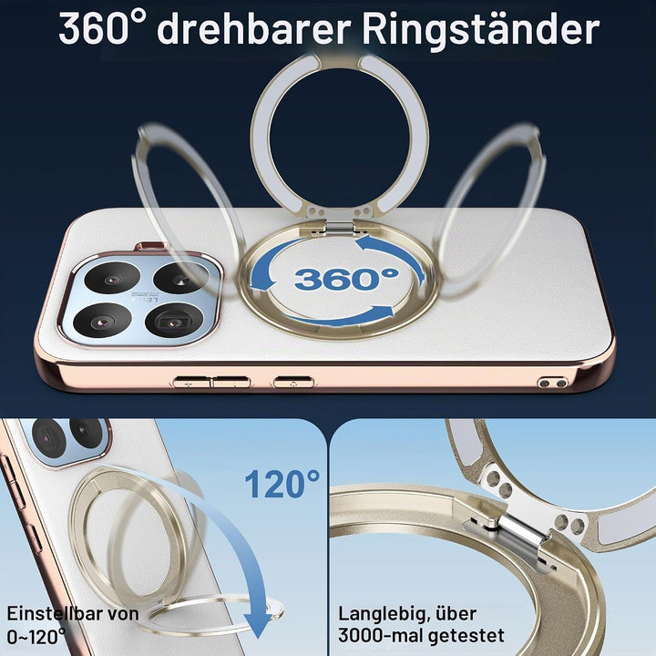 Magnethülle für Xiaomi 17T, luxuriöse Lederrückseite mit Ständer, 360° Verstellbarer Ständer, stossf