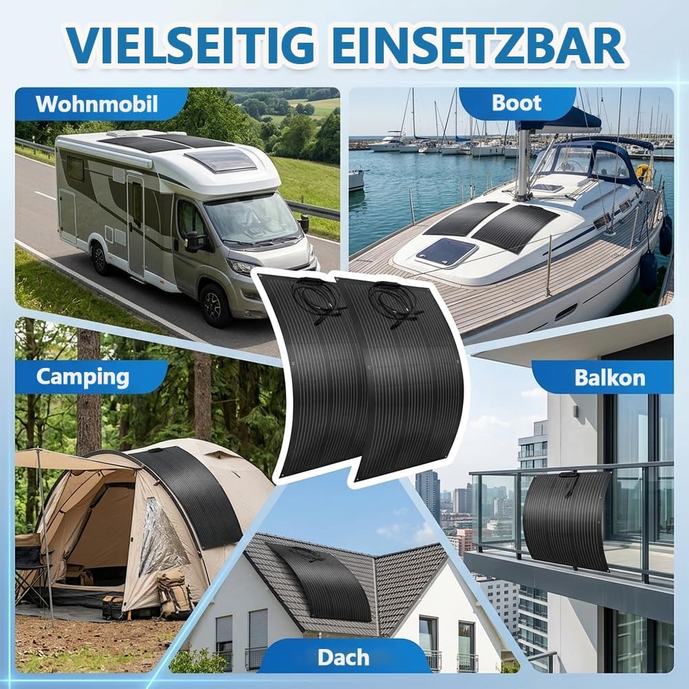 480W Flexibles Solarpanel Set, 2 × 240W Monokristalline Solarmodule, IP67-Anschlussdose, 3 m Kabel m