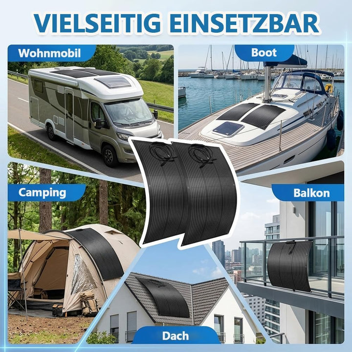 480W Flexibles Solarpanel Set, 2 × 240W Monokristalline Solarmodule, IP67-Anschlussdose, 3 m Kabel m