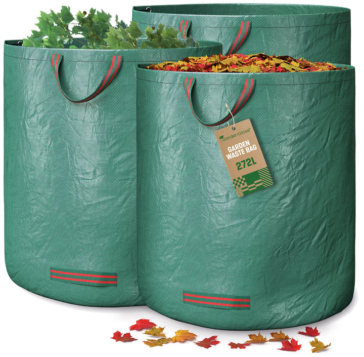 GardenGloss 3x Gartenabfallsack mit Griffen - 272L Gartensack Laubsack - UV-Stabil und Wasserabweise