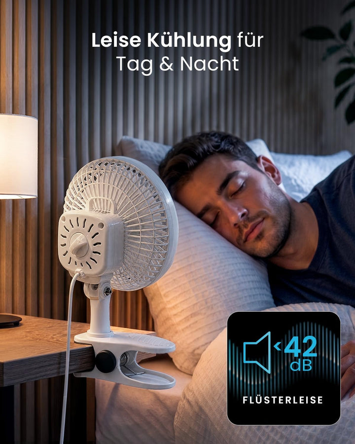Pro BreezeTM Mini Ventilator mit Clip, sehr leiser Betrieb, 20 cm Durchmesser, 2 Geschwindigkeitsstu