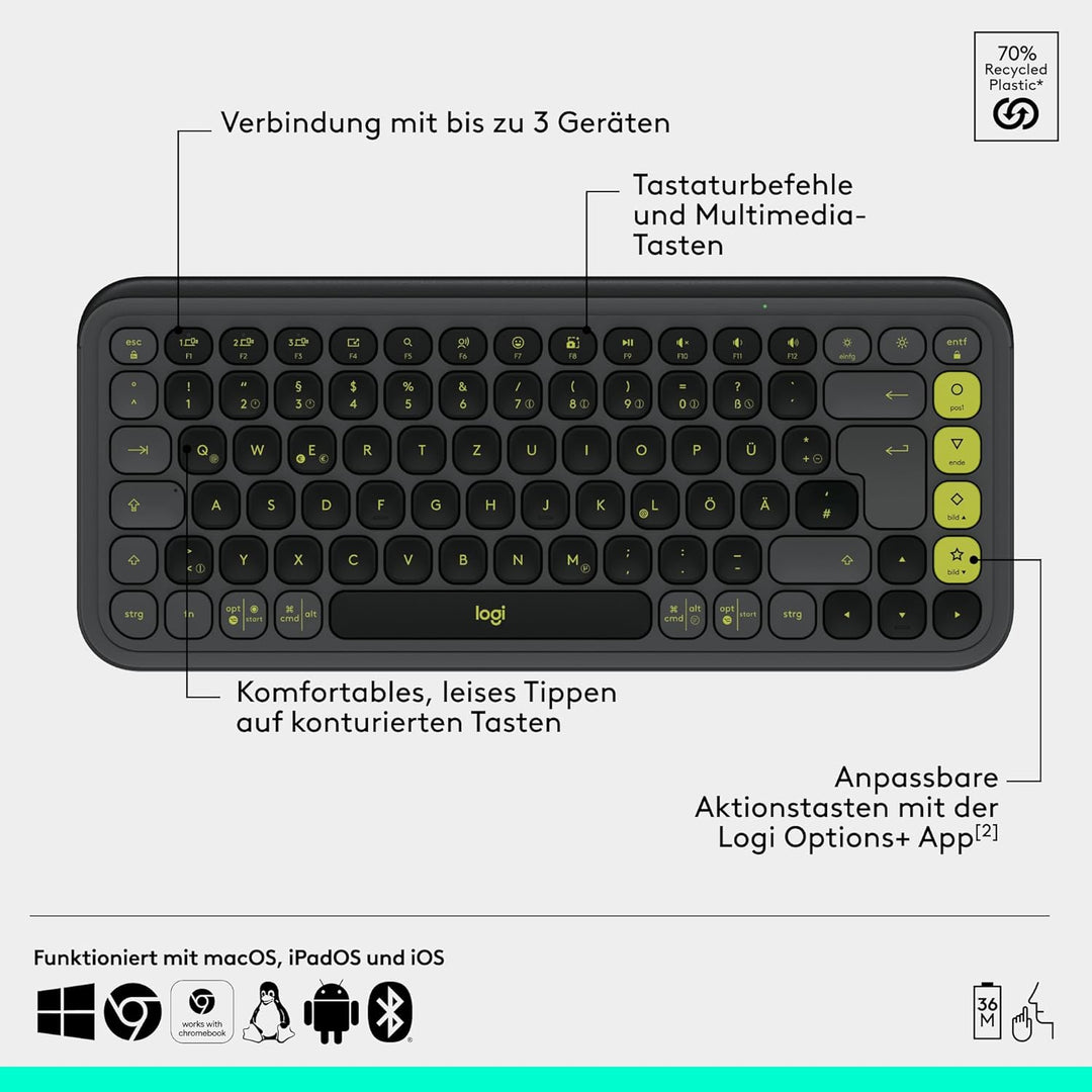 Logitech POP ICON Combo, Bluetooth-Tastatur-Maus-Set, Komfortables Tippen, programmierbare Tasten, l